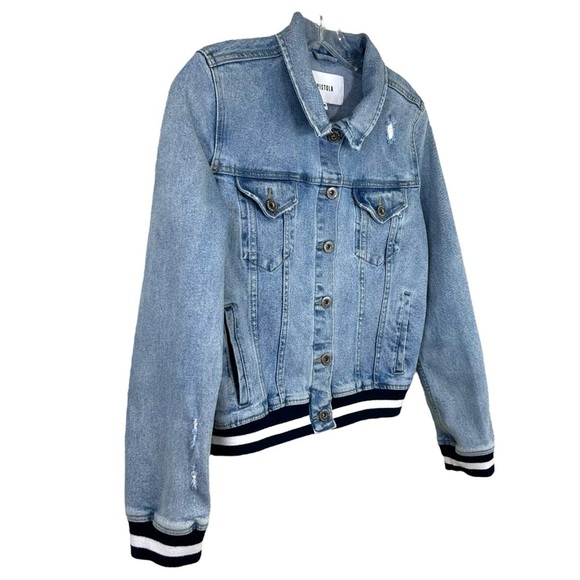 Pistola - Women’s ‘Brando’ Distressed, Bomber Denim Jacket, Trim - Blue, Medium - Picture 6 of 16